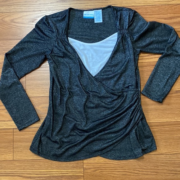 Announcemens maternity women’s black metallic top/blouse Rayon white insert S - Picture 12 of 12